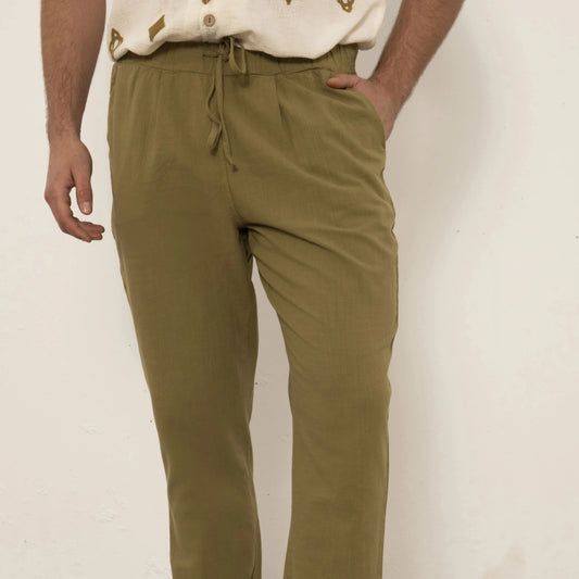 MEN PLEATED PANTS GREEN