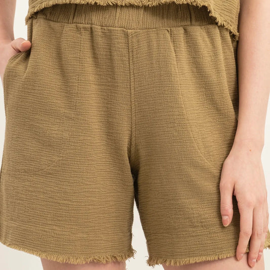 FRINGED COTTON SHORTS GREEN