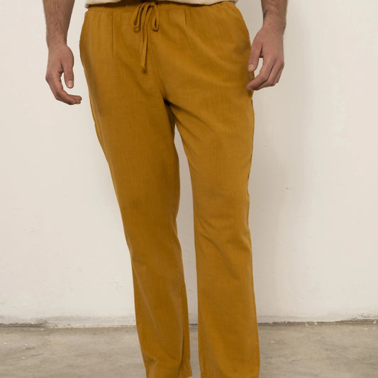 MEN PLEATED PANTS MUSTARD